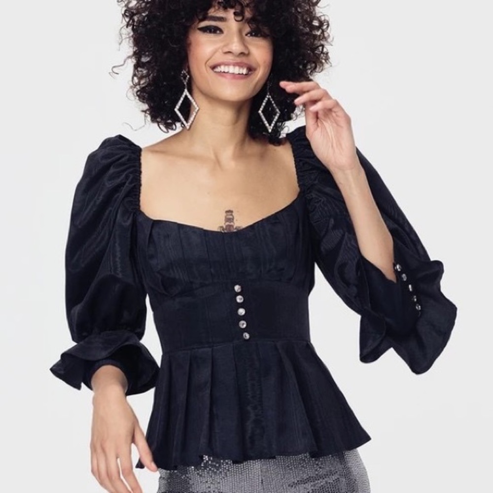 For Love and Lemons Bijoux Moiré Puff Shoulder Top